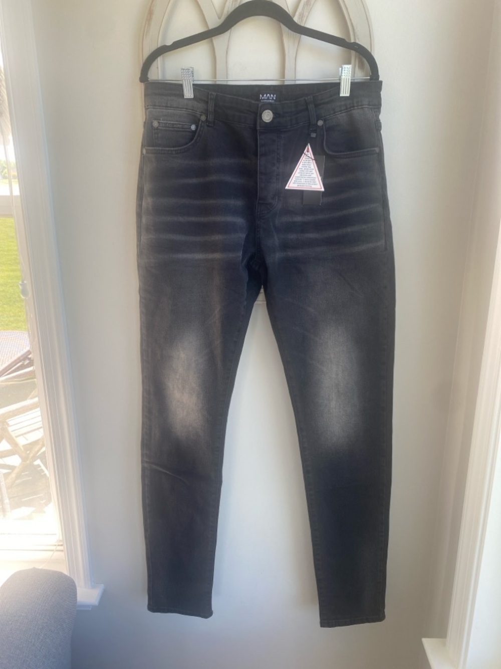 boohooMAN Skinny Stretch Stacked Washed Black Jeans size 36 new